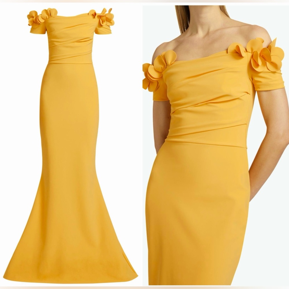 Chiara Boni La Petite Robe Yiana Floral Applique Gown Yellow Maxi Dress